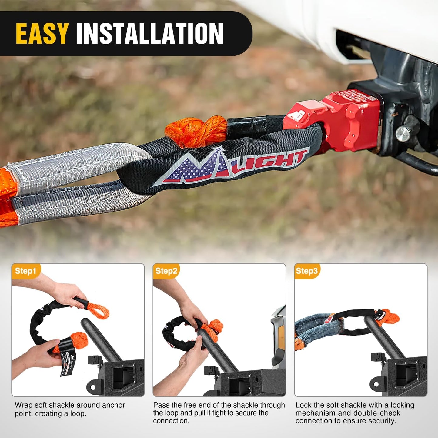 Nilight Synthetic Soft Shackle (56,000 LBS Breaking Strength) 1/2 Inch x 24 Inch 2PCS with Extra Sleeves for Sailing SUV Off Road Towing UTV ATV Trucks 4x4, 2 Years Warranty