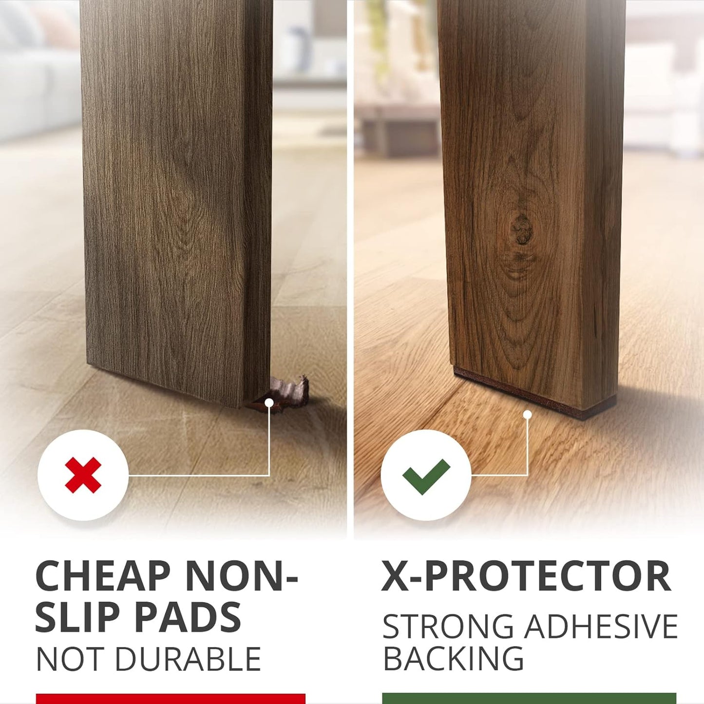X-PROTECTOR 8 PCS Non-Slip Furniture Pads 1' x 4' Rubber Grips Self-Adhesive Floor Protectors