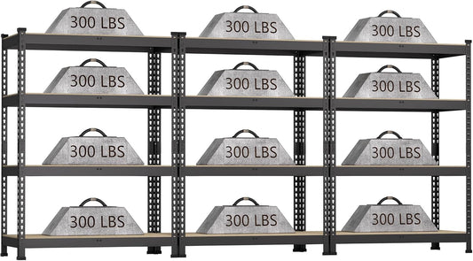 3 Packs 36" W x 16" D x 55" H Adjustable Garage Storage Shelves - 4-Shelf Heavy Duty Shelving Unit, Metal Utility Storage Organizer Racks for Warehouse Pantry Closet Kitchen, Black