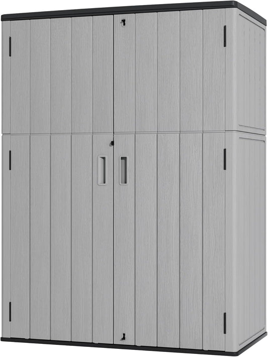 Plastic Outdoor Storage Cabinets,Vertical Sheds&Outdoor Storage with Floor,Outdoor Storage Box Waterproof/Lockable for Garage,Bike,Tools Storage Shed (57Cu.ft-Pale Grey)