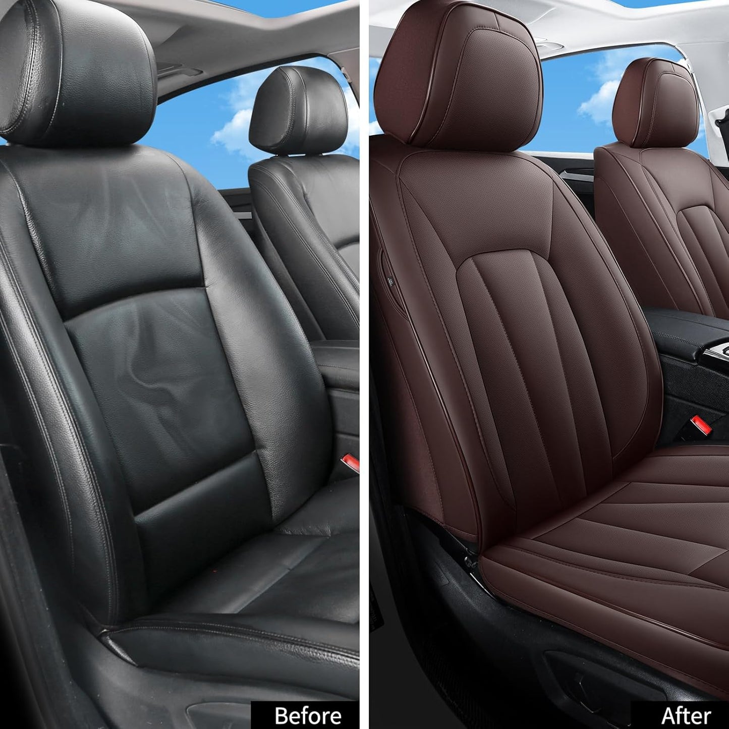 Car Seat Covers Front Seats,Brown Leather Car Seat Covers,Luxury Waterproof Seat Covers,Universal Seat Cushion Protector Automotive Seat Covers for Most Sedans SUV Trucks