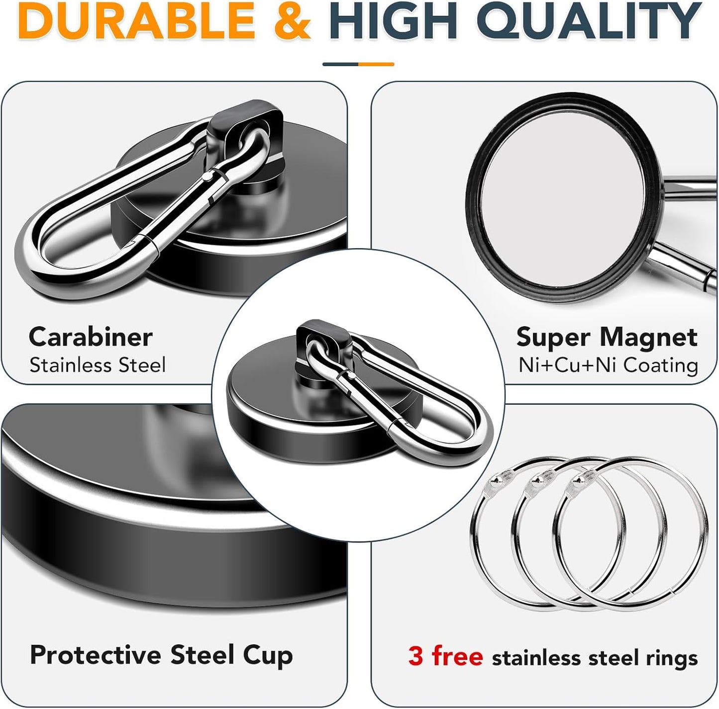 MIKEDE Strong Magnetic Hooks, 150LB Neodymium Black Magnets Heavy Duty with Swivel Carabiner Hook, Magnets with Hooks for Locker, Kitchen, Cruise Cabin, Office - 10 Pack