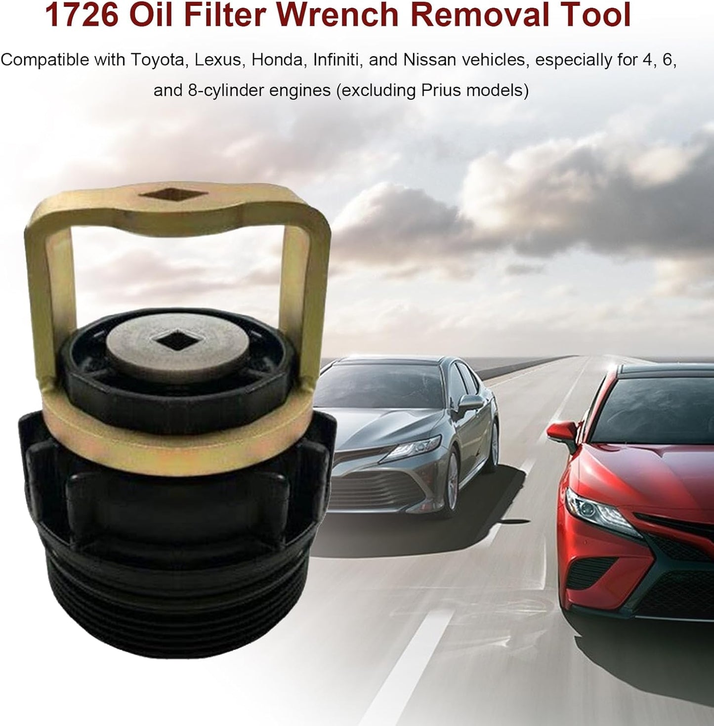 1726 Oil Filter Wrench Removal Tool Compatible with Toyota Nissan, Honda, Lexus, Scion 4, 6, 8 Cylinder Engines, Canister Oil Filter Socket Wrench 64mm X 14 Flute Oil Filter Cup