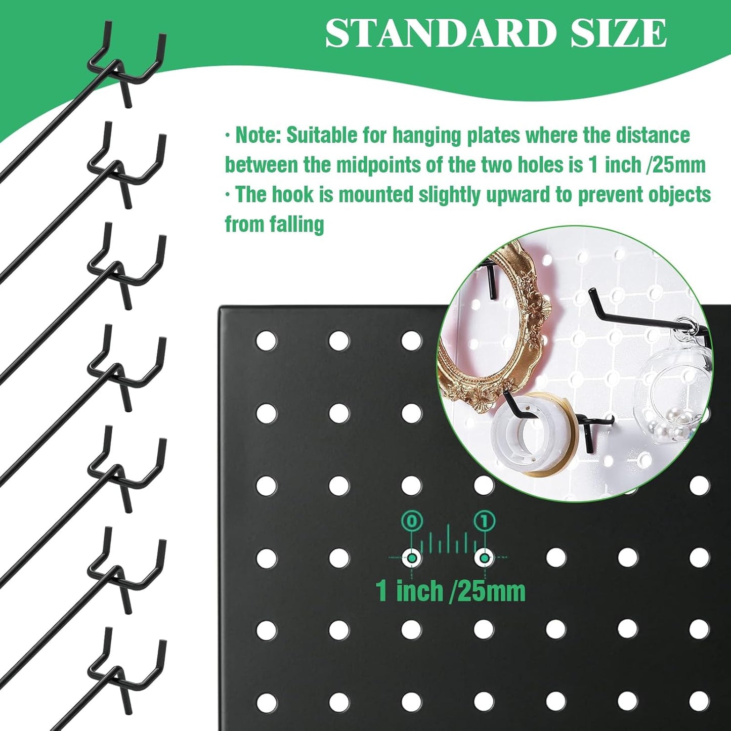 50Pcs 6"/15CM Pegboard Hooks Assortment Set, Metal Peg Board Hooks with 2.5mm Hole Pitch 4mm Wire Diameter Slatwall Hanging Hook for Garage Organization Wall Hanging (Black)