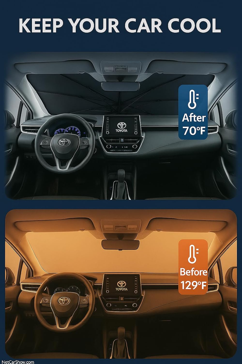 Proadsy Windshield Sun Shade Umbrella for Toyota Corolla Cross 2022-2025 2026 Foldable Car Umbrella Sunshade with Soft TPU Handle Spring Structure Crystal Cooling Material Protect Car from Rays & Heat