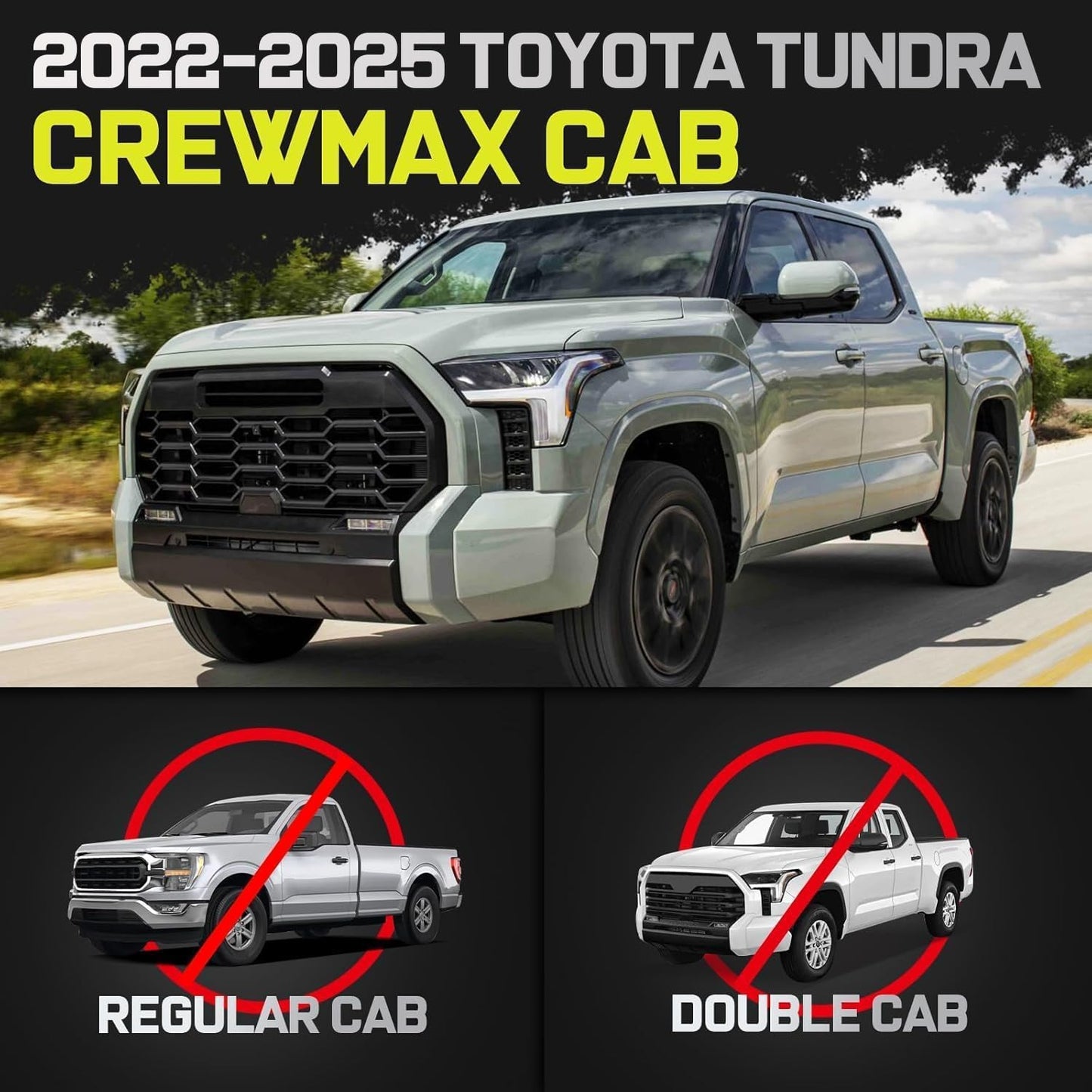 BINARY STAR Running Boards Compatible with Vehicle 2022-2025 Toyota Tundra CrewMax Cab. 6 Inch Tundra Step Bars Carbon Steel Nerf Bars, Bed Access Side Steps Step Rails.