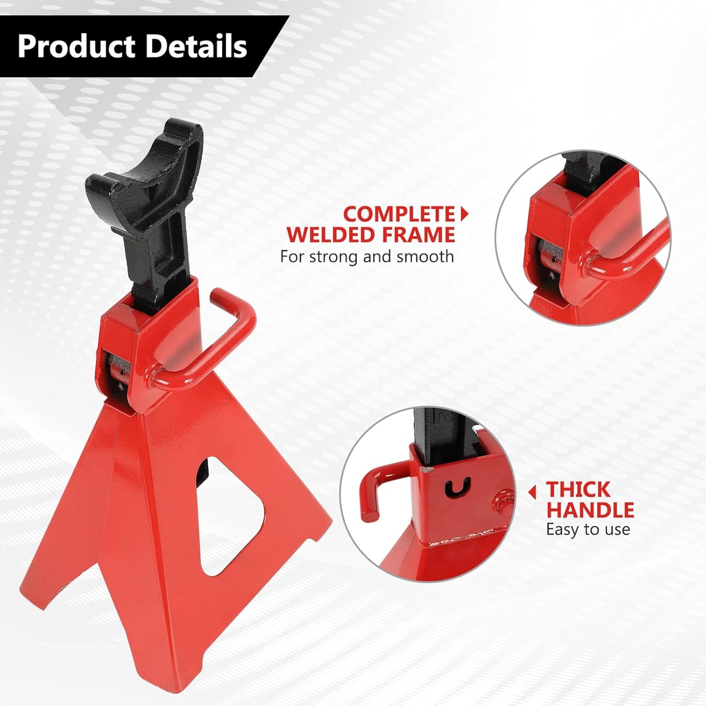 6 Ton (12,000 LBS) Automotive Jack Stands, Heavy Duty Steel Car Lifting Stand for Garages, Repair Shops, Adjustable Height 14.6"- 24", Red, 1 Pair