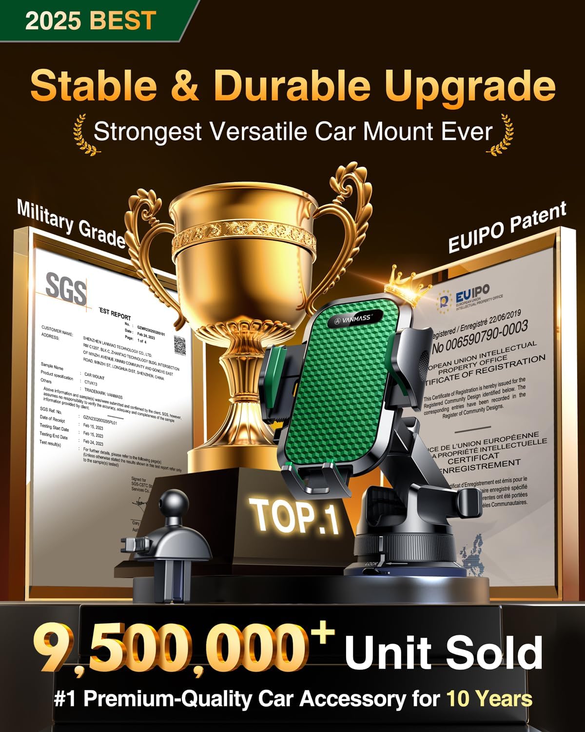 VANMASS [Pro Version] Universal Car Phone Mount [Super Suction Cup] Dashboard Phone Holder, Handsfree Windshield Dash Vent Phone Holder Car, Compatible for iPhone 16 15 14 13 Samsung LG & Truck,Green