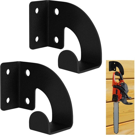2PCS Chainsaw Hanger, Heavy Duty Chainsaw Wall Mount Holder, Organizer Mounted Chainsaw Rack, Chain Saw Hanger for Garden, Garage, Workshop, Black Metal