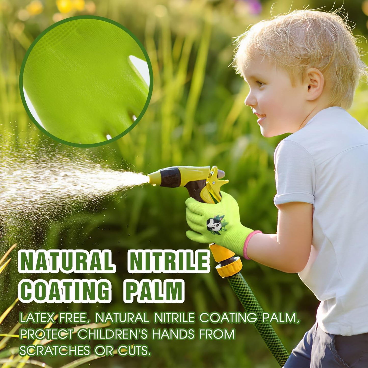 HANDLANDY 3 Pairs Kids Gardening Gloves Latex Free, Nitrile Coated Children Toddler Garden Yard Outdoor Playing Gloves for Little Girls Boys (Size M)