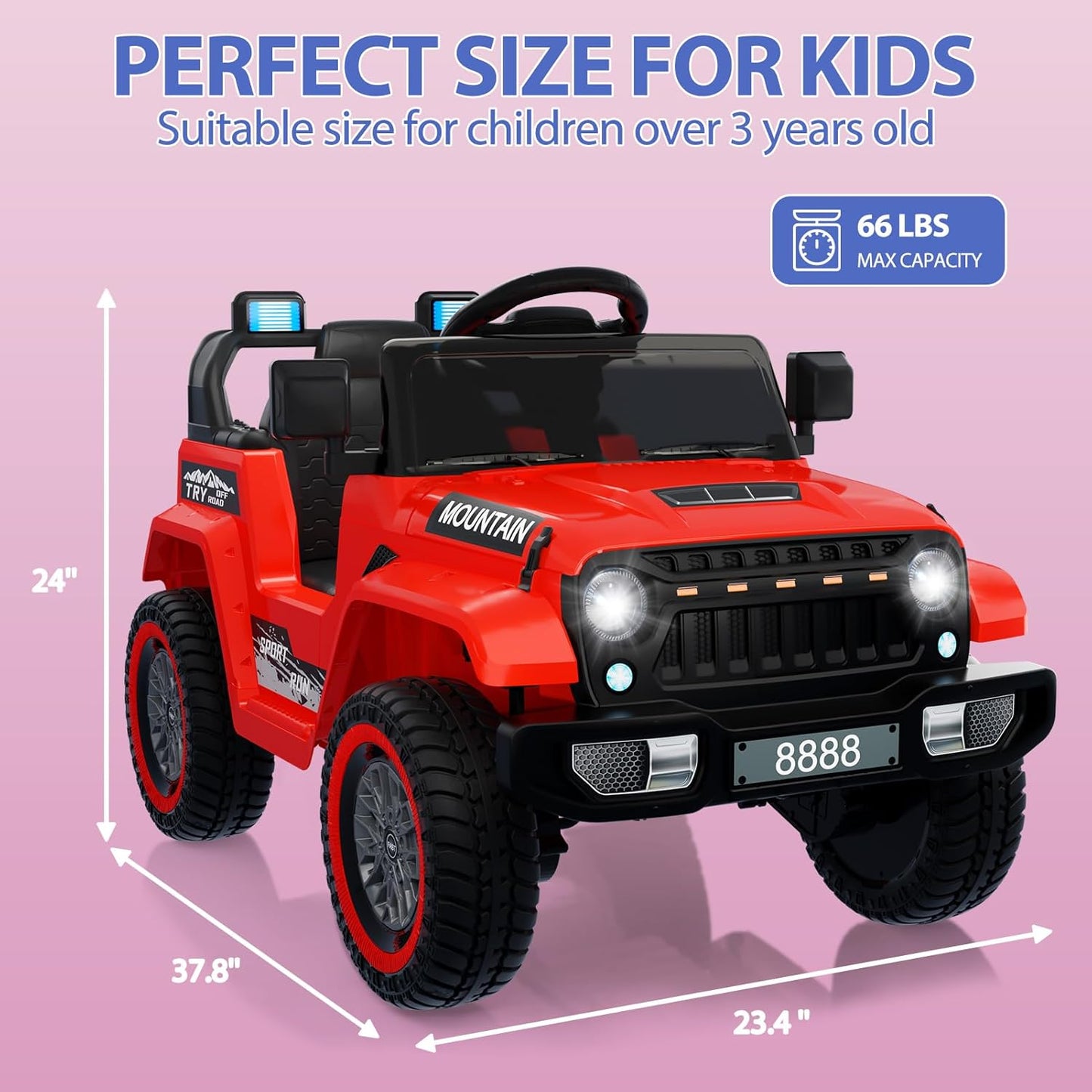 12V Kids Ride On Truck Car, Battery Powered Electric Vehicles with Remote Control, Spring Suspensions, 3 Speeds, LED Lights, Music, MP3, Ride On Toy Car for Children Toddles Boys Girls, Red