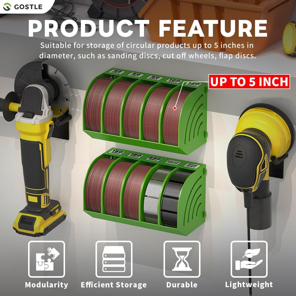 5 Inch Professional Sanding Discs Storage Bins - 10 Bins Set for Efficient Organization, Offset Snap-On Connection, Grit Classification, Space-Saving Design and Versatile Application, Green