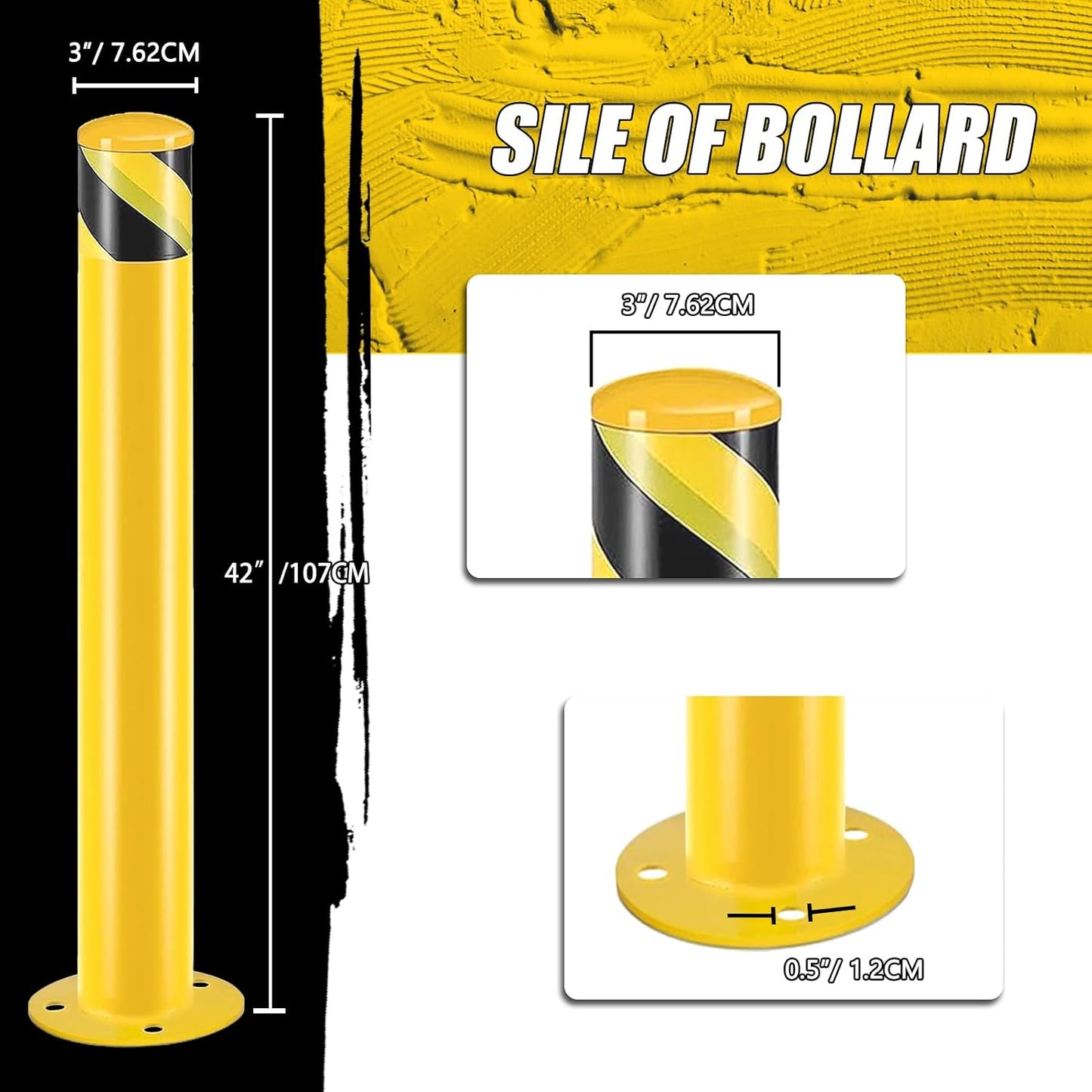 Safety Bollard Post, Steel Bollards,Parking Bollard, Yellow Powder Coated Safety Parking Barrier Post, for Traffic Sensitive Areas (8, 42"H*3"D)