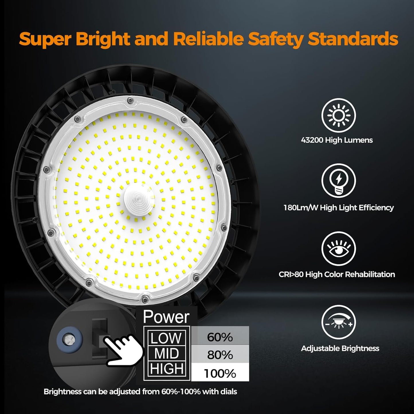 High Bay Lights LED UFO Light 240W LED Shop Lights 6000K IP65 Commercial Bay Lighting Fixture 43200 LM Super Bright, 5ft Cable Plug & Play for Warehouse Factory Garage Workshop Barn 1 Pack