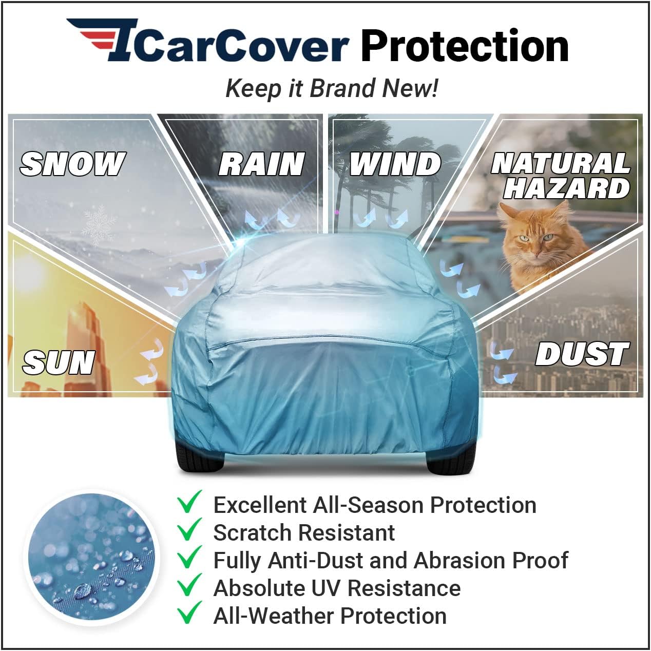 iCarCover Premium Car Cover for 1991-1996 Buick Roadmaster Sedan Heavy Duty Waterproof All-Weather Automobiles Custom Fit Indoor Outdoor UV Snow Protection Covers with Straps and Bag