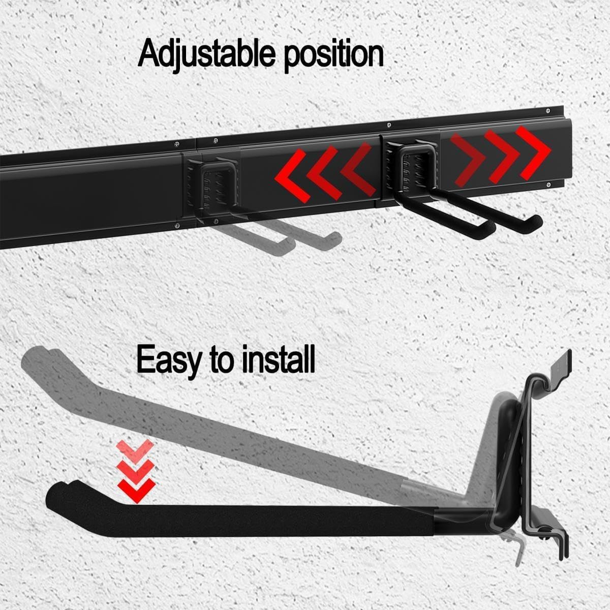 Garage Tool Organizer Wall Mount, Garage Storage, Garage Organization,64 Inch Garage Organizer Wall Mounted,4 Rails and 10 Adjustable Hooks,Max 550lbs (Black)