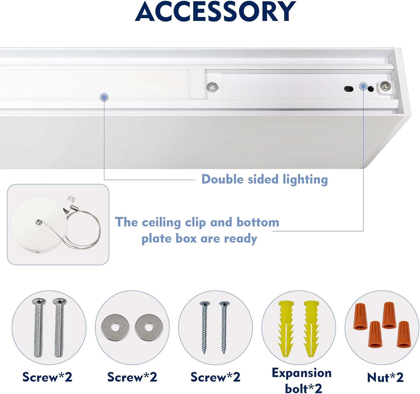 4FT LED Linear Light, 40W Down 15W Up Light, 3000/3500/4000/5000K CCT Selectable, Commercial Linear Lighting Fixture for Office, Dimmable Suspended Shop Lighting,1 Pack