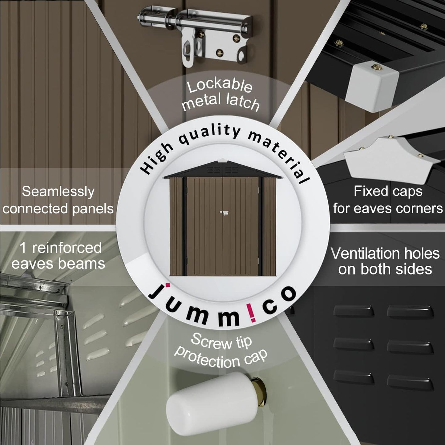 JUMMICO Metal Outdoor Storage Shed 6 x 4 FT Metal Shed with Lockable Door,Waterproof Garden Tool Shed Storage House for Backyard Patio Lawn,Brown