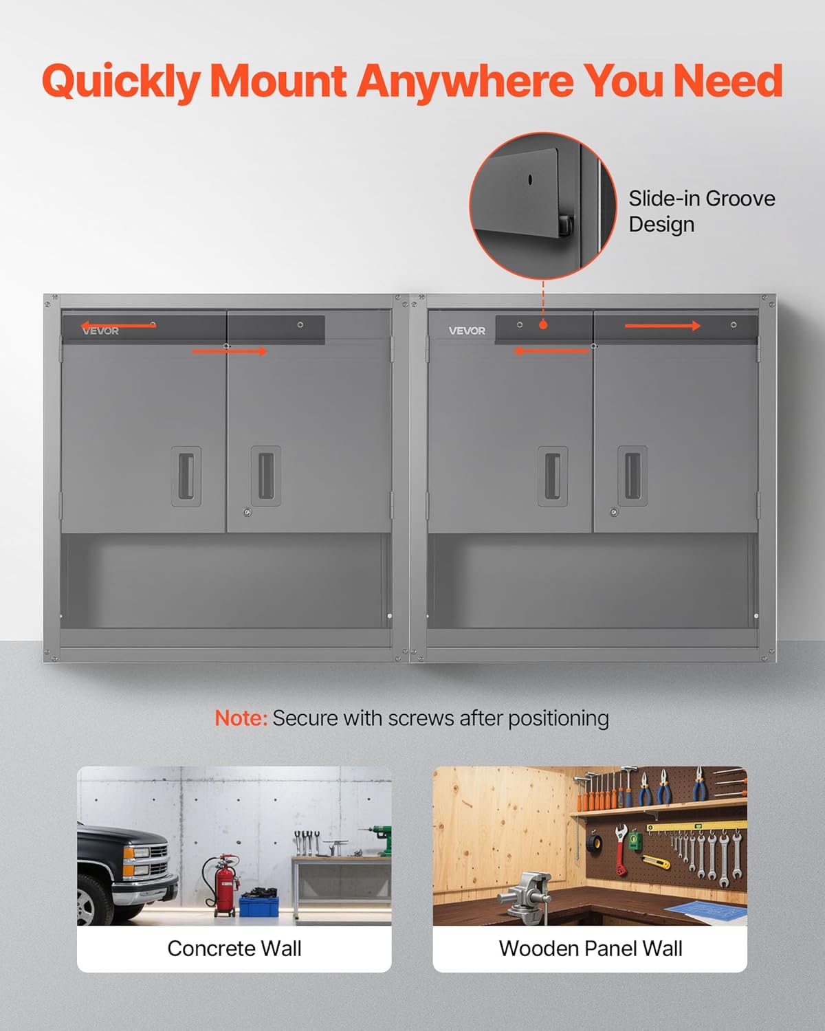 VEVOR Metal Wall Cabinet, 30W x 12.01D x 30H Inch, Steel Floating Hanging Storage Cabinet with Locking Doors and Adjustable Shelf for Garage, Basement, Kitchen, Warehouse Assembly Required, Black