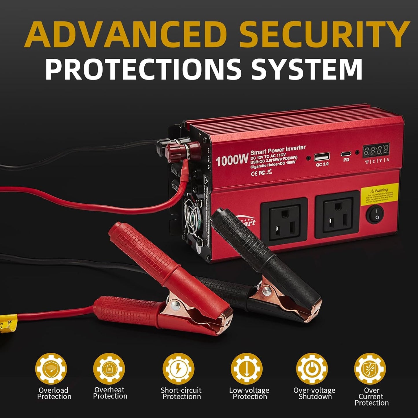 TWING Car 1000w Inverter,12v DC to 110v Power Inverters for Vehicles 1000 watt with Dual AC Outlets 3.0A USB and Type-C,12 Volt Inverter Car Cigarette Lighter Battery