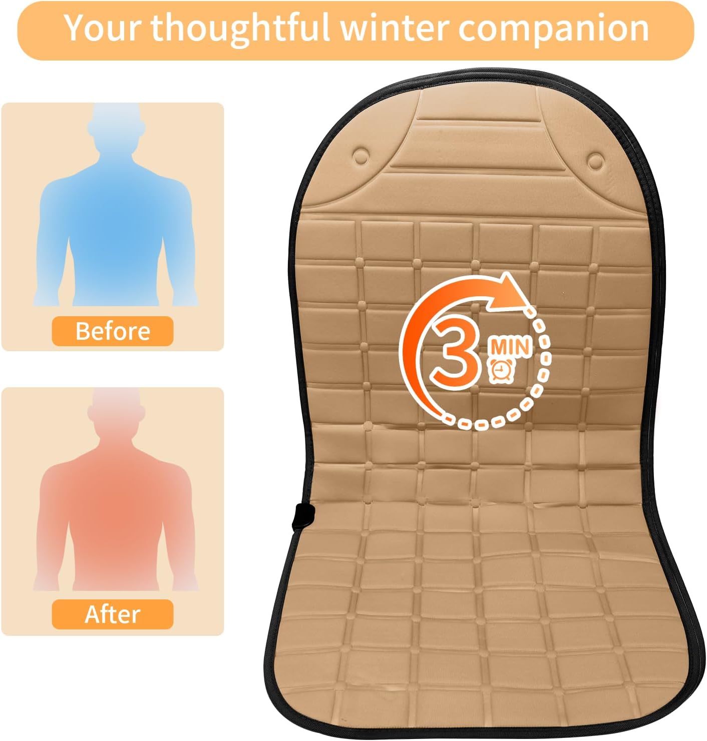 Seat Cover for Cold Weather, Winter Seat Cushion with Adjustanle Buckle for Full Back and Seat (1, Khaki)