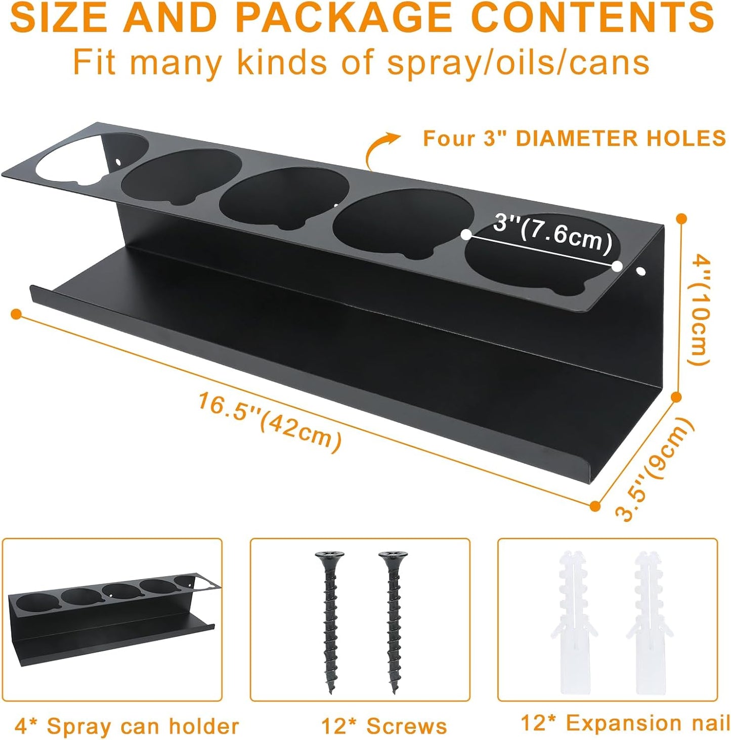 Aerosol Spray Can Holder Rack 4 Packs, Spray Bottle Organizer Wall Mounted Heavy-Duty Steel Paint Bottle Storage Rack for Garage and Workspace