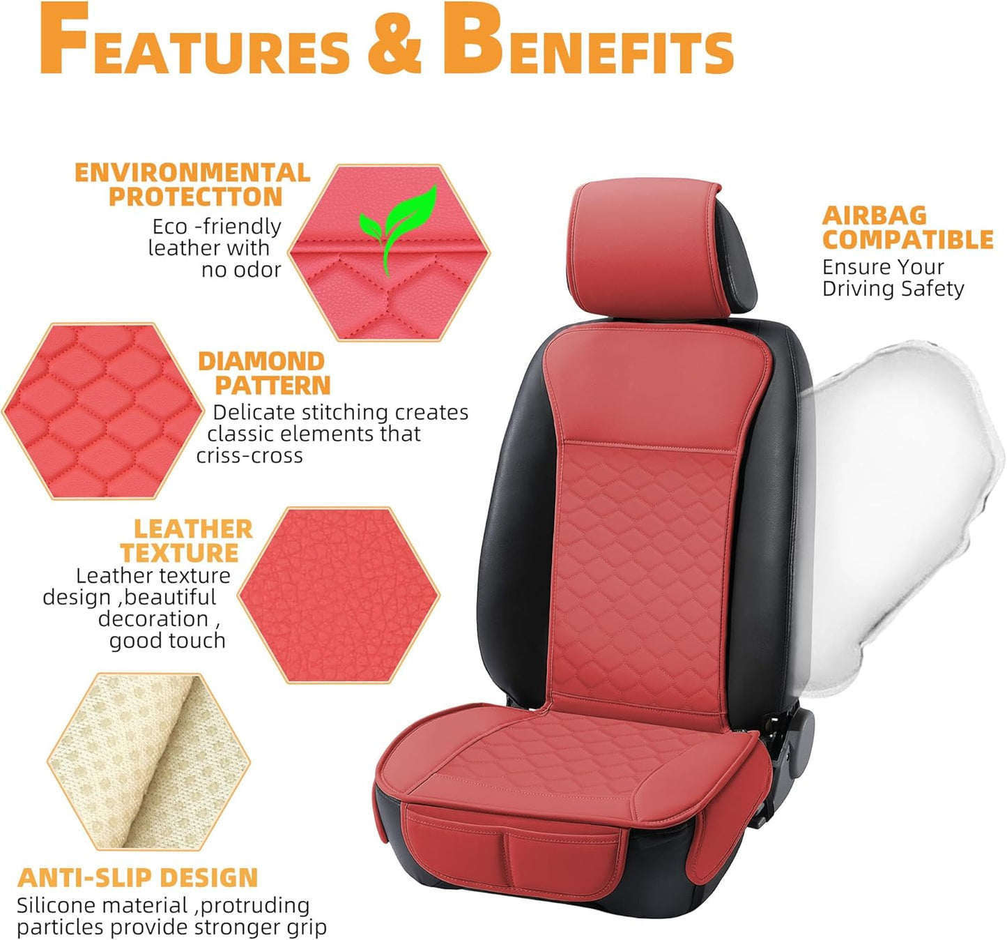 Elantrip 2PCs Front Car Seat Covers Leather Car Seat Protector Universal fit for Most Cars SUVs and Trucks Water Proof Seat Protector Red