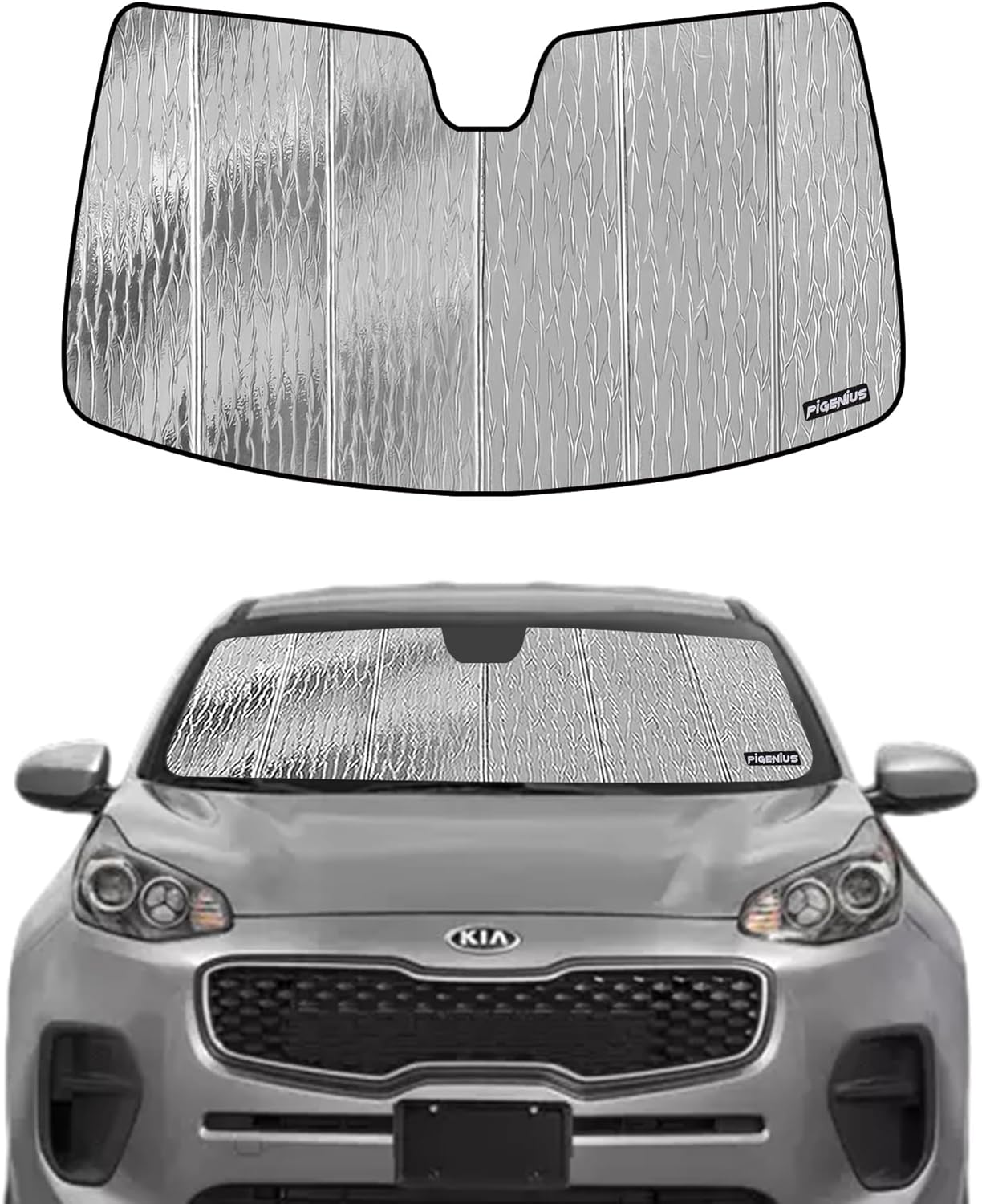 Windshield Sun Shade for Kia Sportage 2017-2022,Front Window Sunshade Shield, 2-in-1 Reflective Sun Shade,Silver for Summer, Black for Winter