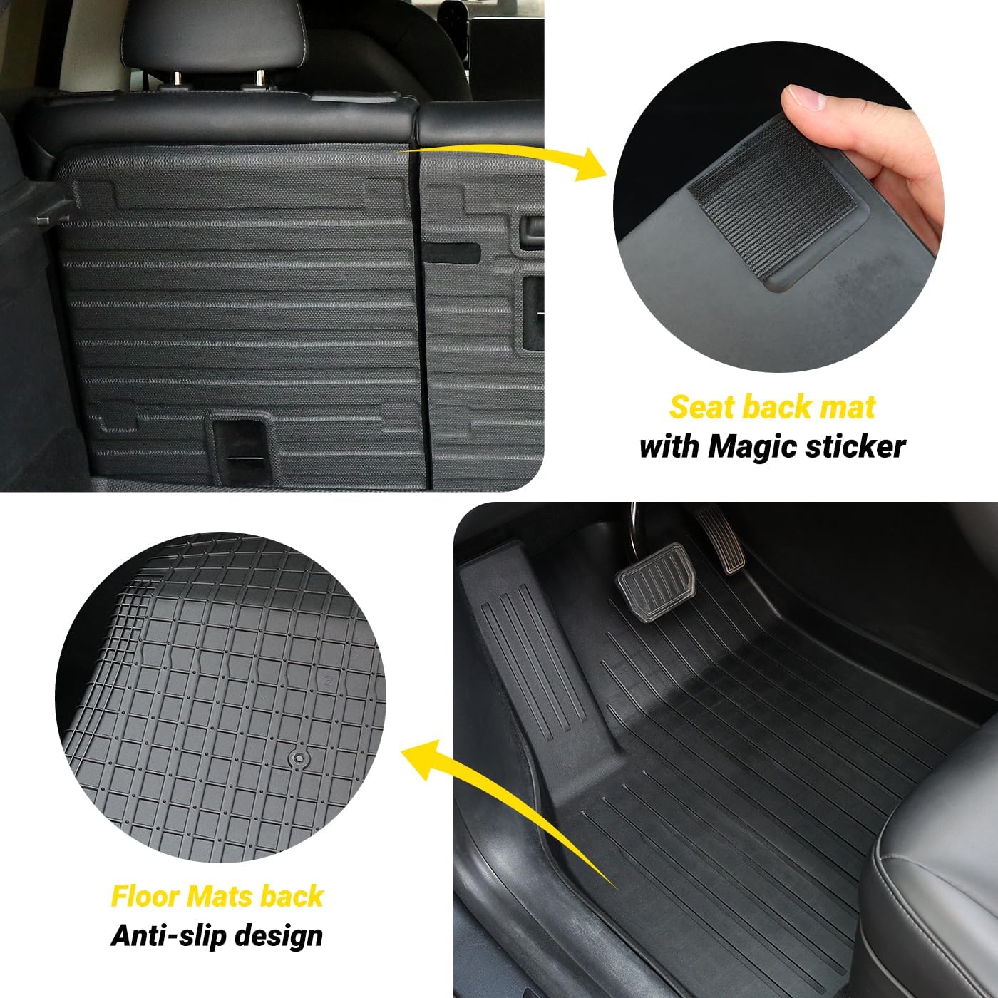 Floor Mat for New Model Y Juniper 2025 2026 9PCS Floor Mats with Second Row Seat Back Mats for Tesla Model Y All Weather TPE Model Y Floor Mats Accessories-(Only for Model Y Juniper)