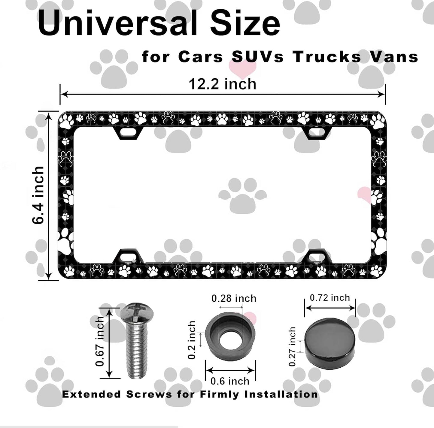 License Plate Frames Paw Prints License Plate Holder Bear Paw Auto Accessory Bracket Aluminum License Tag Plate with Screws-6x12 Inch-1Pcs