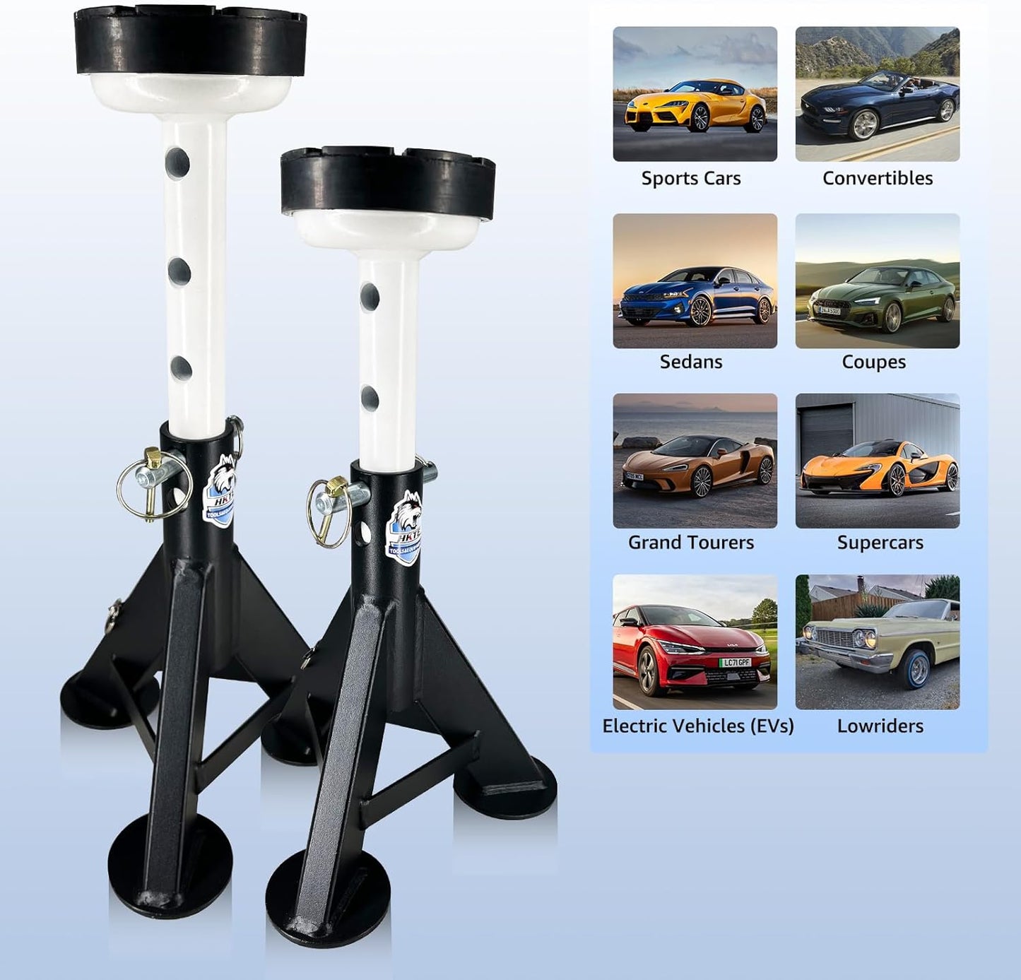 HKTE 4 Ton Heavy Duty Jack Stands, Low Profile, Security Locking Pins, 8,000 lbs Capacity, 2pack