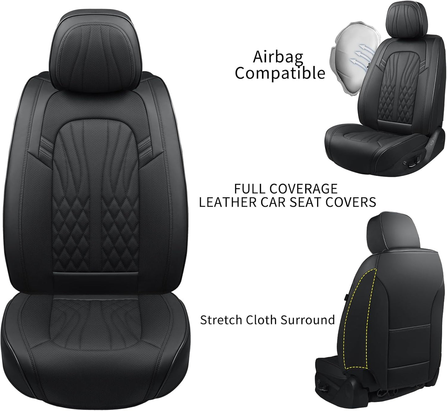 Seat Covers for Cars, Waterproof Seat Covers, Leather Car Seat Covers 2 Pack, Universal Seat Cushion Protector for Most Cars Black