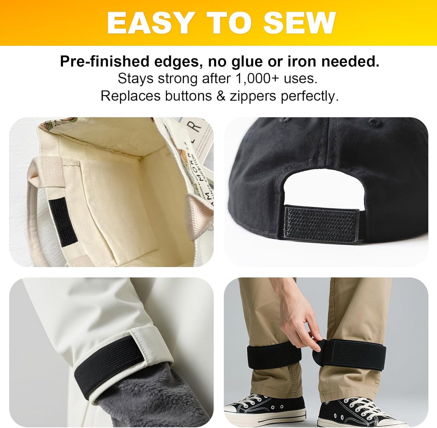 1.18" x 16' Heavy-Duty Fastening & Super Anti-Slip Cinch Straps with 22 Buckles, Black Nylon Hook and Loop, Reusable for Organization & Storage