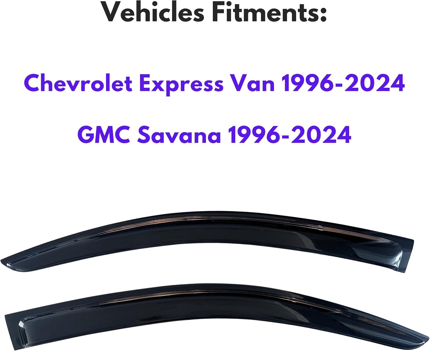 KPY Window Visor Compatible with 1996-2024 Chevrolet Express Van & GMC Savana, 2PC Rain Guard Side Window Vent Deflectors Tape-On