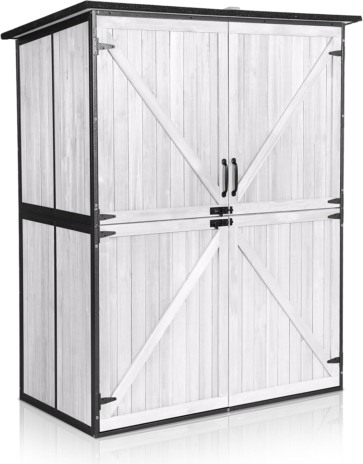 Outdoor Storage Shed with Floor - Waterproof Natural Fir Cabinet with Adjustable Shelves and Double Lock for Anti-Theft - Suitable for Storing Garden Tools and Household Debris (White)