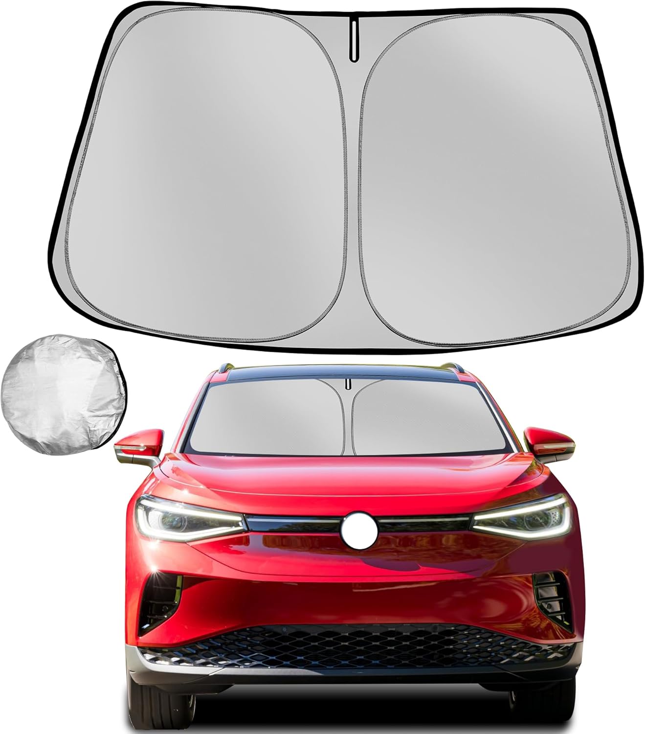 Windshield Sun Shade for 2021-2025 Volkswagen VW ID.4 Foldable Sun Sunshade for Car Front Window Blocks UV Rays and Heat Automotive Interior Protector Custom Fit Accessories