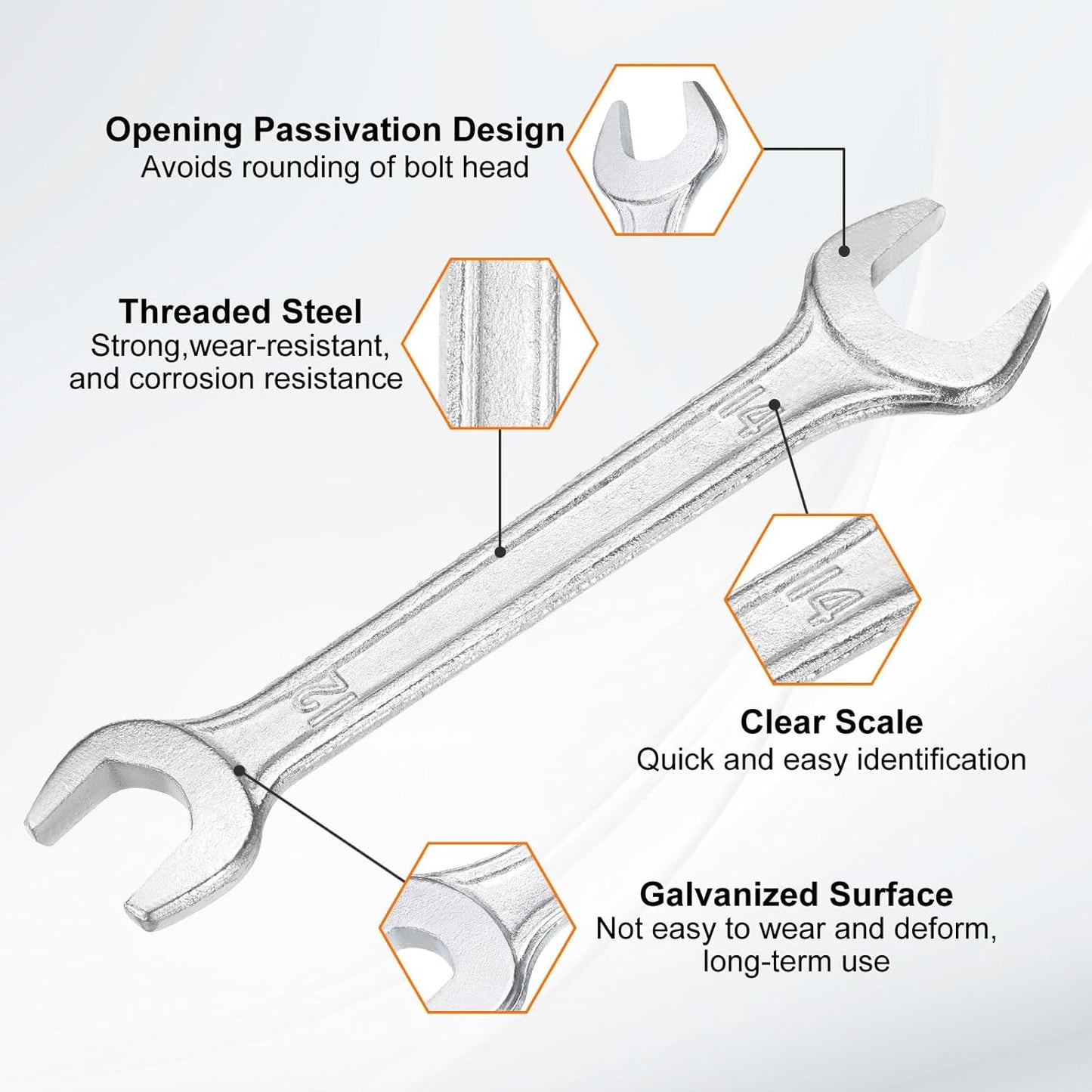 HARFINGTON Double Open End Wrench 12mm x 14mm Metric 15 Degree Offset Angle Small Flat Head Wrench Galvanizing Open Ended Spanner for Automotive Repair Furniture Assembly