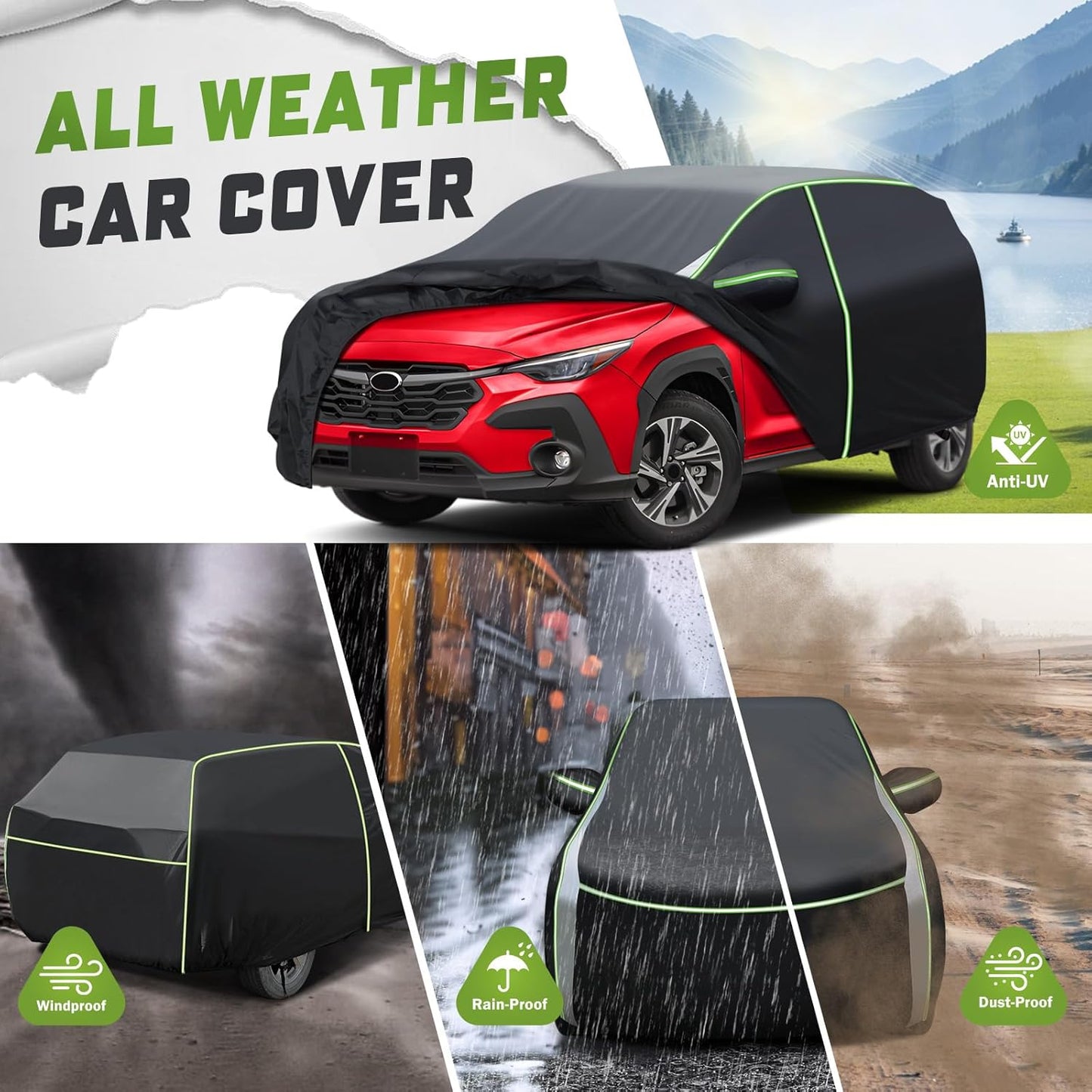 Mixsuper Liner Car Cover for Subaru Crosstrek 2013-2026, 7 Layers Waterproof Car Cover Accessories for Crosstrek with Zipper Door, Windproof Straps, Reflective Strips, Anti-UV, All Weather