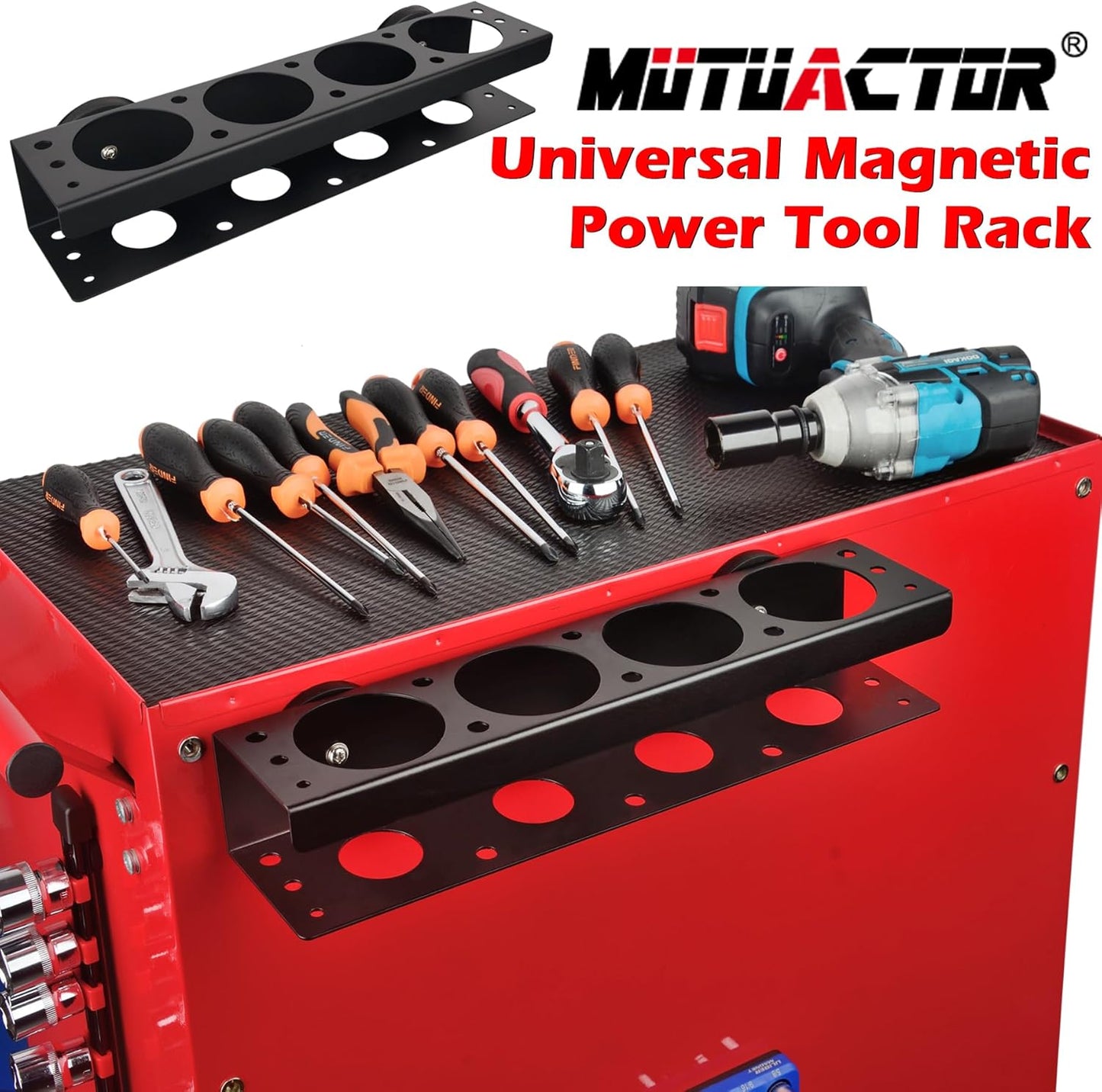 MUTUACTOR Super Power Tool Organizer, Non-Slip 4 Drill Holder Magnetic Mount with 2 Layer Heavy Duty Metal Storage Rack, Garage Tool Organizer with Screwdriver, Plier, Impact Drill Drivers
