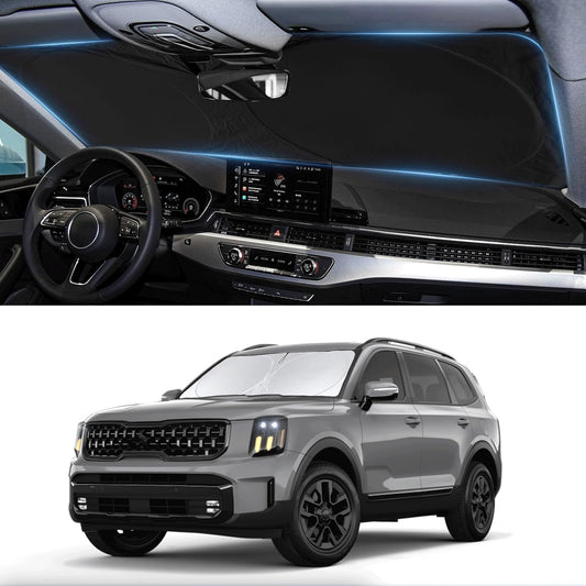 Custom Fit Telluride Windshield Sunshade for Kia Telluride 2020-2025 Front Window Shades Cover for Windshield Sun Visor Protector 210T Reflector Block Heat and Sun Protection Cooler Car Accessories