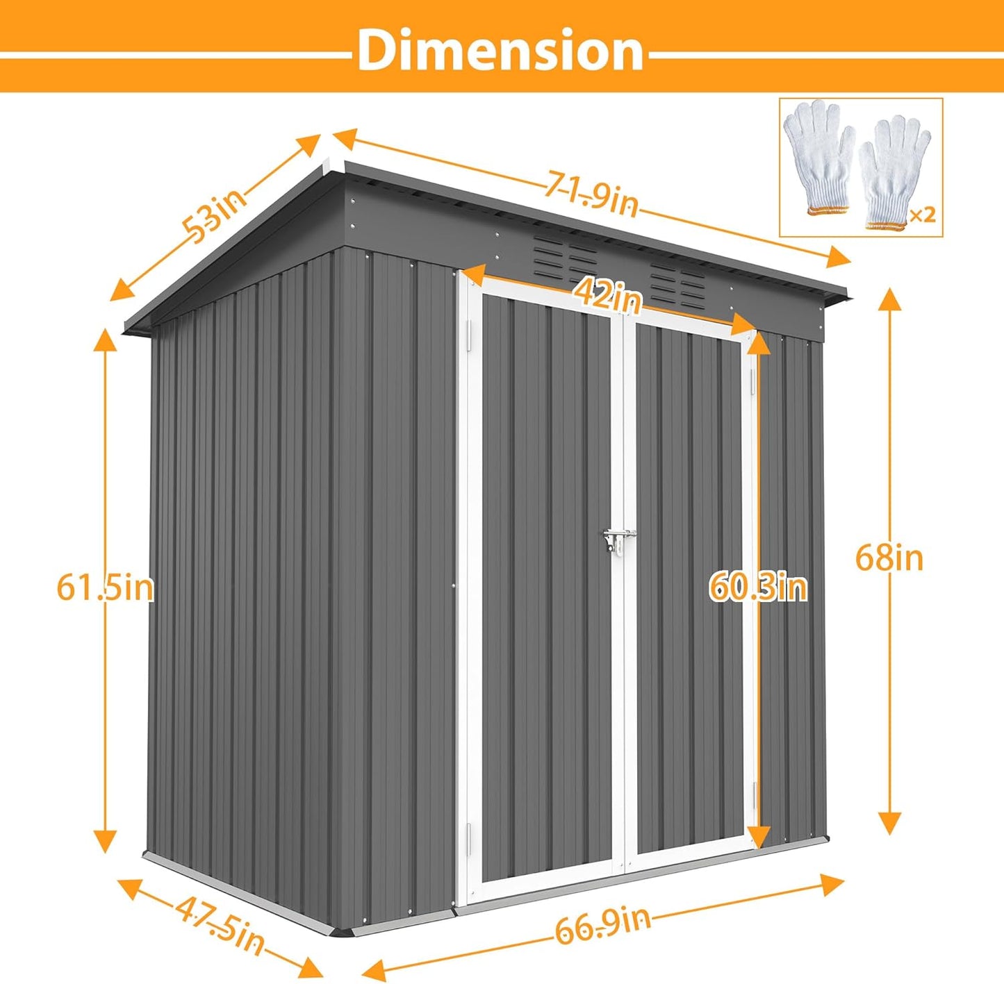 6' x 4' Outdoor Metal Storage Shed, Galvanized Steel Tool Garden Shed, for Patio Backyard Lawn Garden (6x4 Ft Grey)