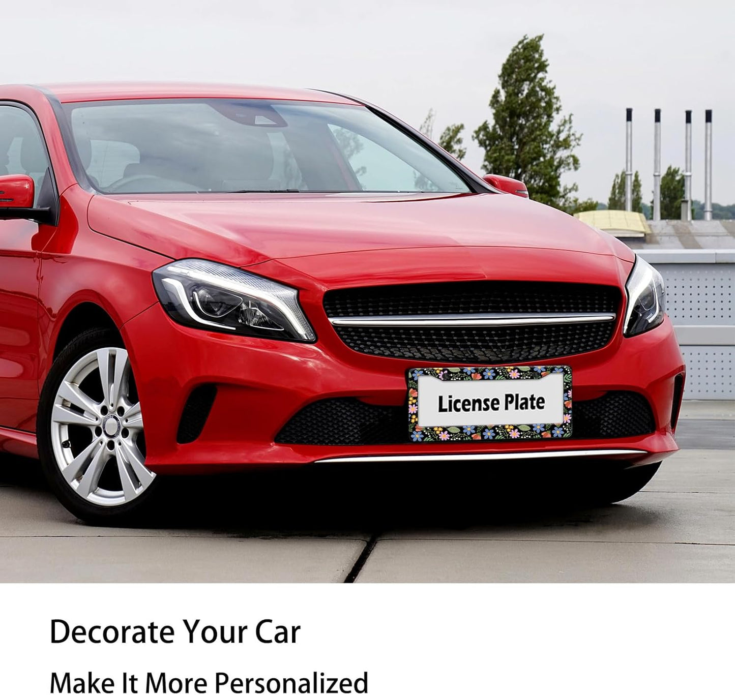 Florals License Plate Frame for Women, Blue Flowers License Tag Frames Holder Covers, Metal Aluminum Rustproof Car Accessories for Us Canada Standard, Girly Car Decorative with 2 Holes and Screw Caps