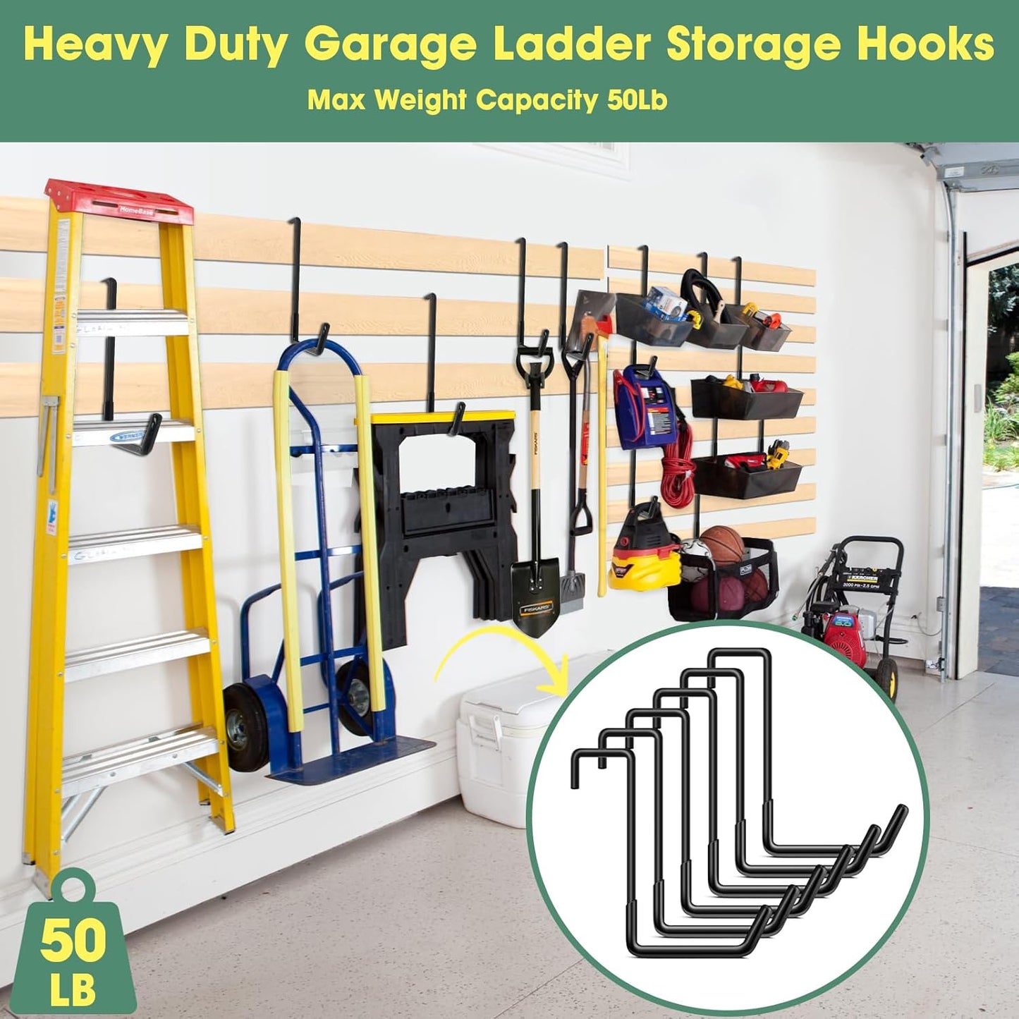 Bike Hooks for Garage 6 Pcs Ceiling Bike Hangers, Steel Metal Large Hook with Non Slip Coating, Storage Organizer Bicycle Hooks for Hanging Ladder Plants Chairs Sport Equipment (Black)