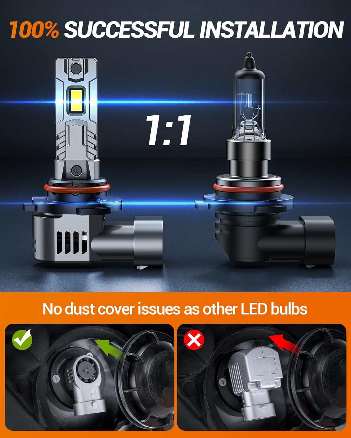 SEALIGHT 9012 Bulbs Brightest 40000LM 6500K with Cooling Fan Canbus Ready 60000+ Lifespan, Pack of 2