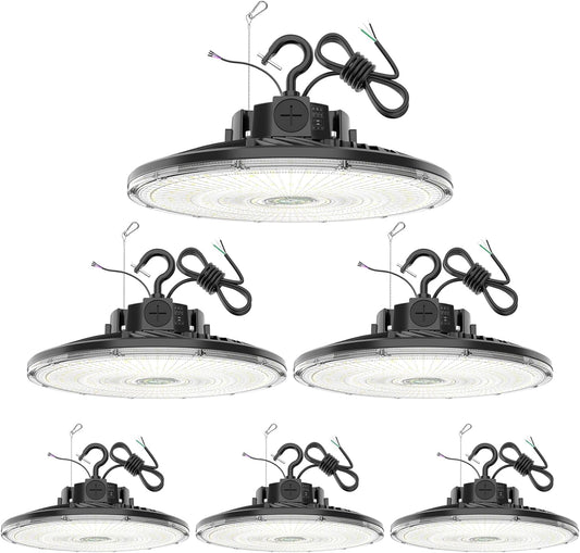 6 Pack 480V LED High Bay Light UL DLC Listed UFO Light 300W 240W 200W Adjustable, Dimmable High Bay LED Shop Lights 5000K Daylight, IP65 Commercial Bay Lighting for Warehouse Factory