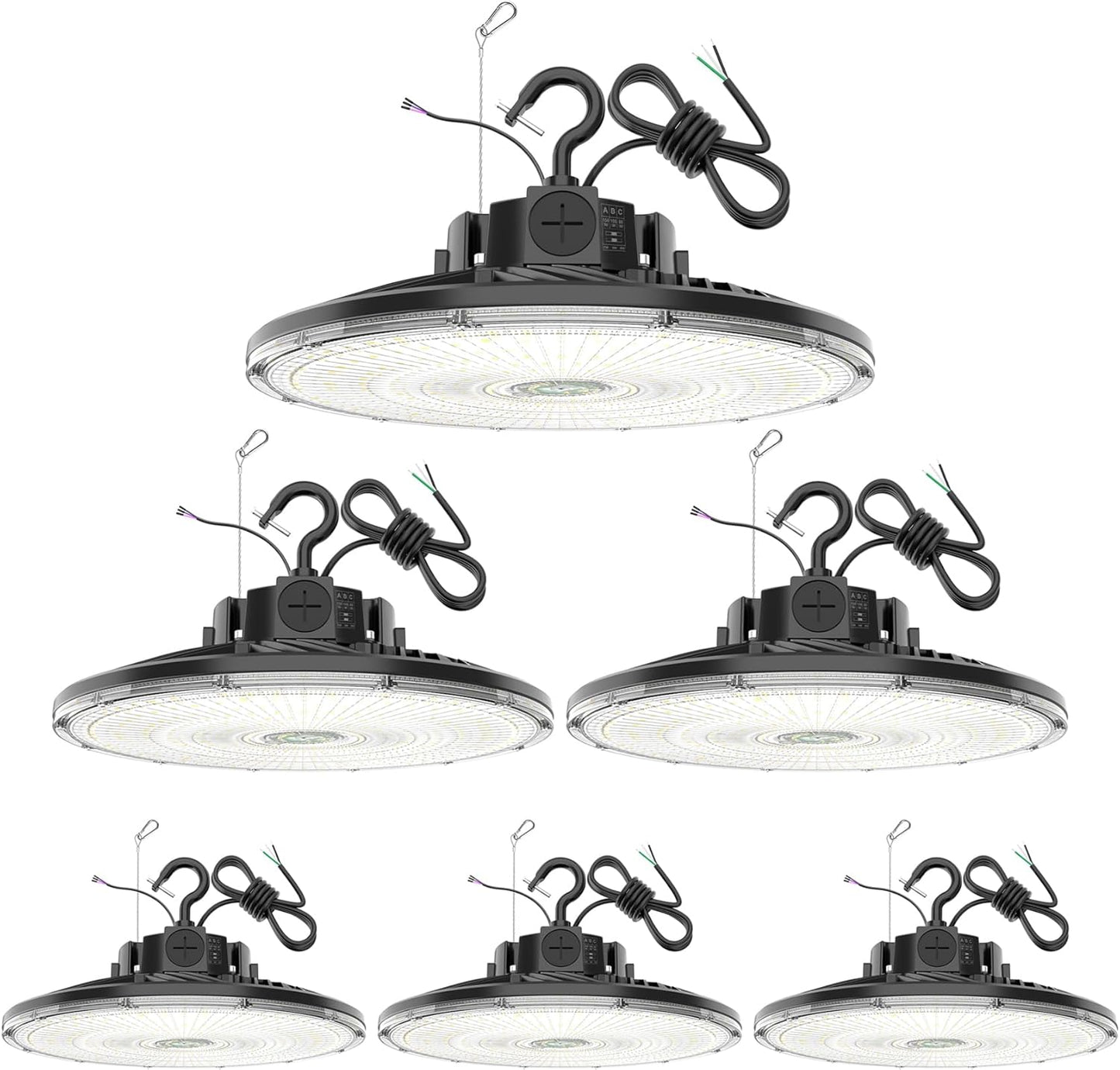 6 Pack 480V LED High Bay Light UL DLC Listed UFO Light 150W 100W 80W Adjustable, Dimmable High Bay LED Shop Lights 5000K Daylight, IP65 Commercial Bay Lighting for Warehouse Factory