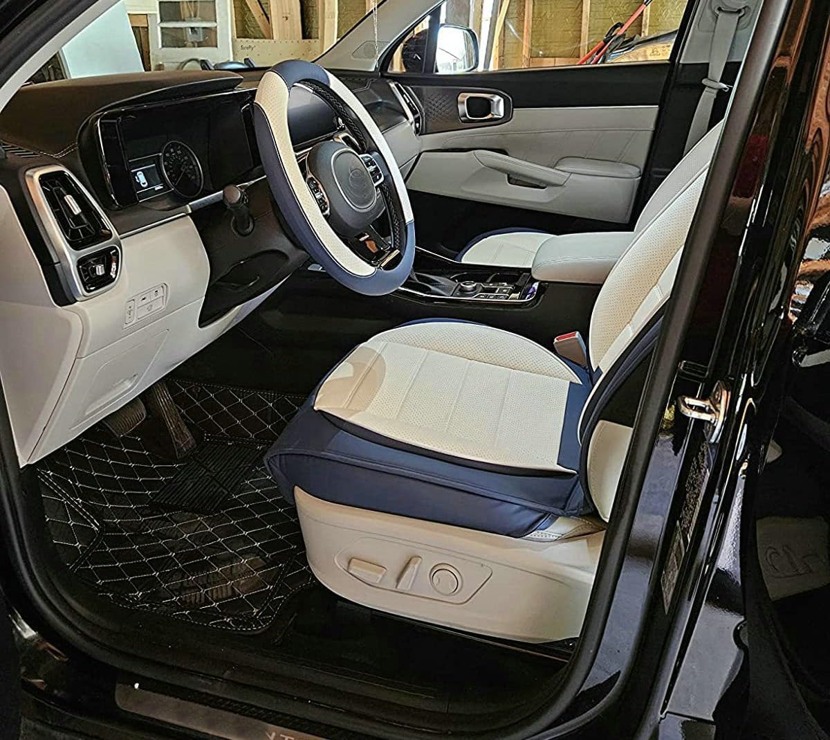 Custom Car Floor Mat Compatible with BMW Mercedes-Benz Toyota Cadillac Lexus Honda Infiniti Nissan Hyundai Kia Audi All Models Cars Sedans SUVs Automotive Mats (Black Beige)