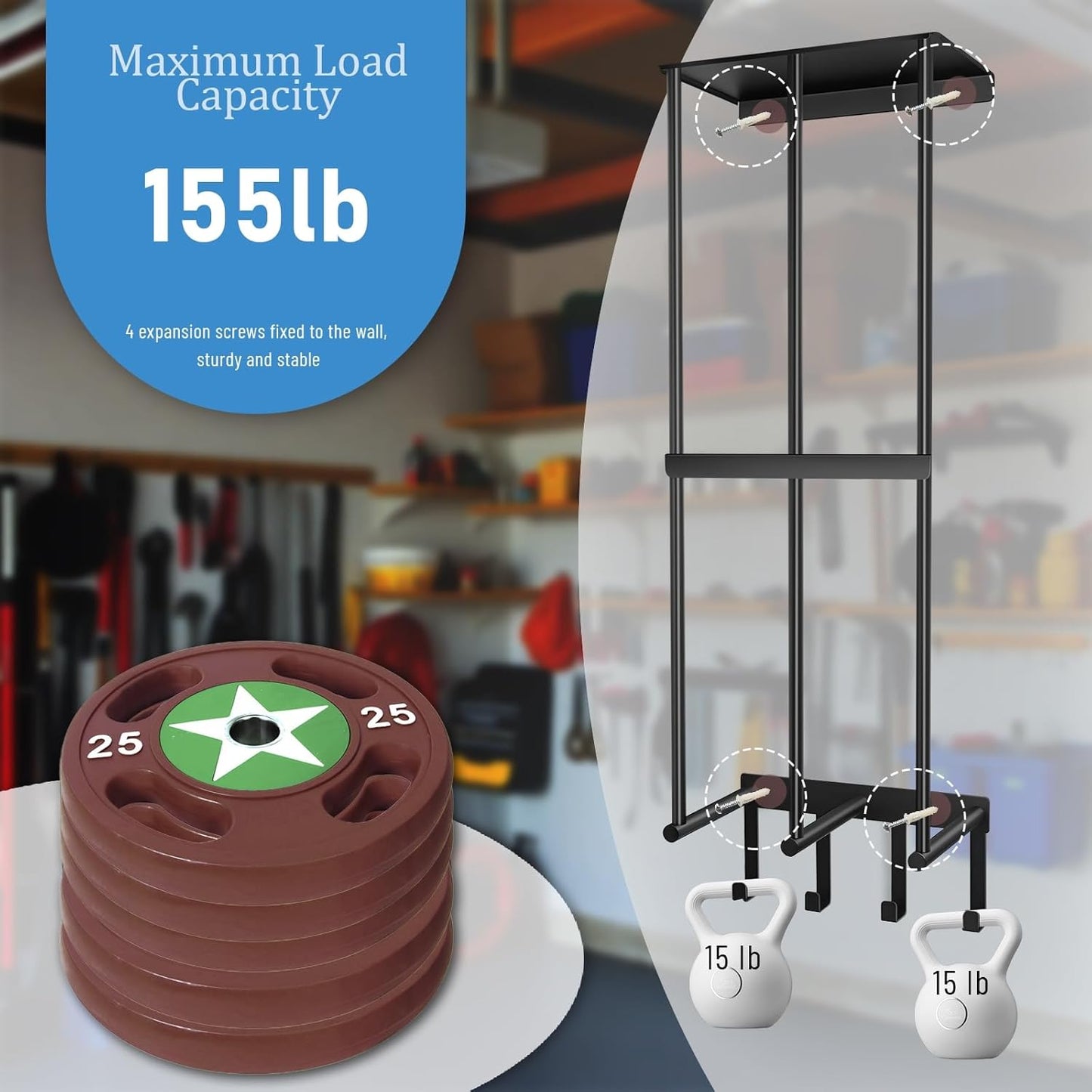 Camping Chair Wall Storage for Garage - Metal Beach Lawn Chair Rack, Garage Storage and Organization Shelves, Wall Mounted Umbrella Storage Rack Holder with Floating Shelf and 4 Hooks Black