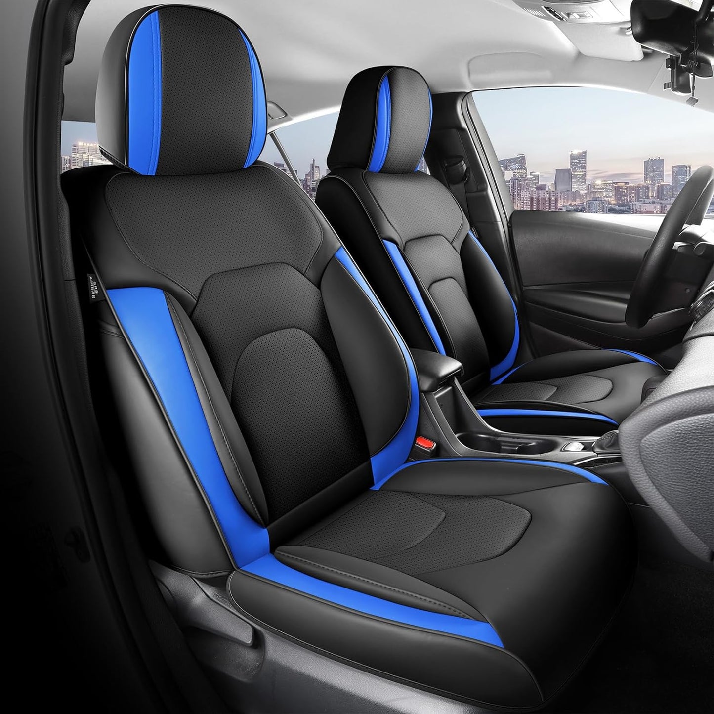 FREESOO Car Seat Covers Full Set,Waterproof Automotive Seat Covers, Leather Cars Interior Covers, Seats Protection Universal fit Babies & Adult (Black Blue)