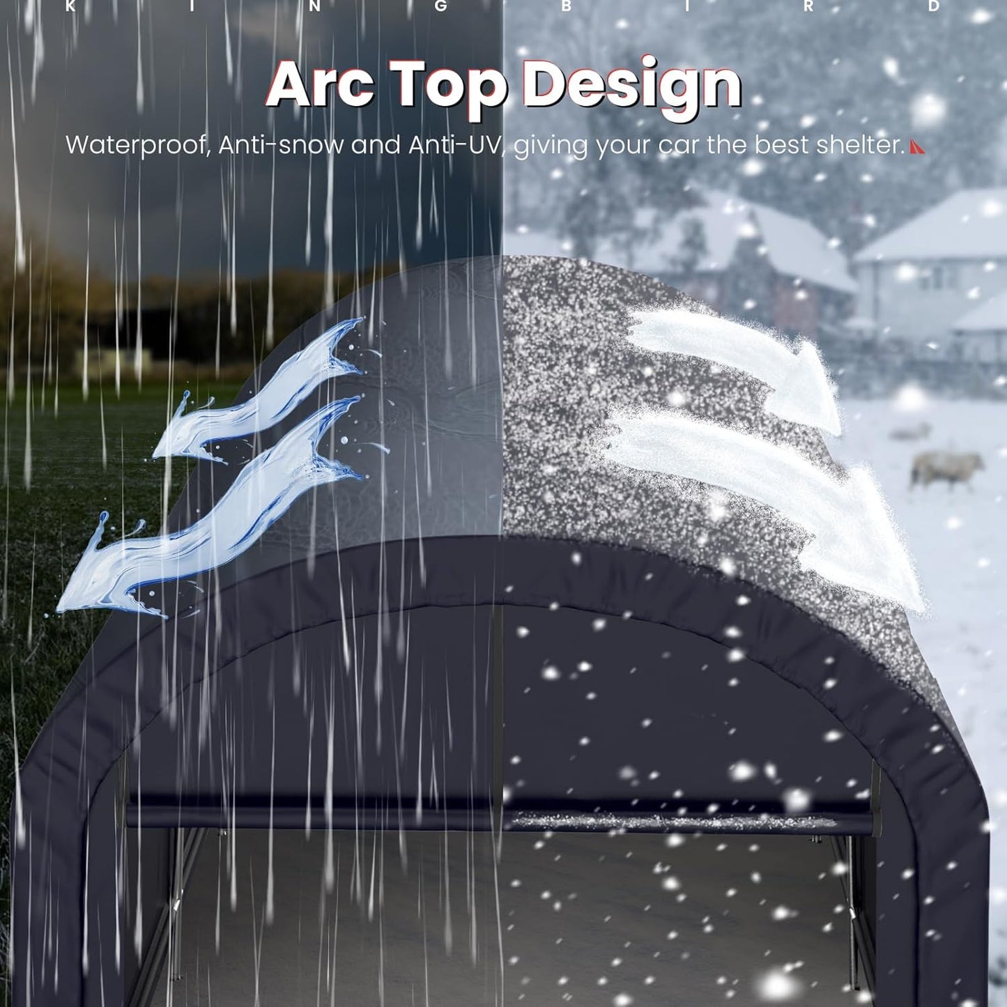 KING BIRD 10' x 15' Heavy Duty Round Style Carport with Roll-up Ventilated Windows Car Tent Carport Tent Outdoor Instant Garage Car Canopy with Reinforced Ground Bars